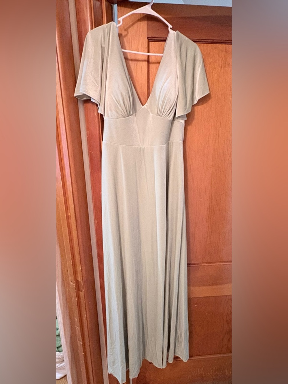 Azazie Sage Green Flutter Sleeve Deep V Maxi Dress